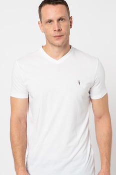 AllSaints - Тениска с шпиц и бродерия, Бял, 2XL