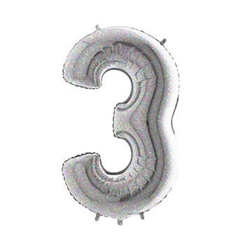 Balon folie cifra 3 argintiu holografic sclipici 102 cm Balon folie cifra 3 argintiu holografic sclipici 102 cm