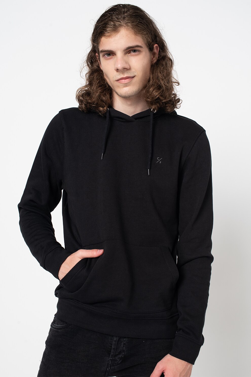 Casual Friday, Hanorac de bumbac cu buzunar kangaroo, Negru