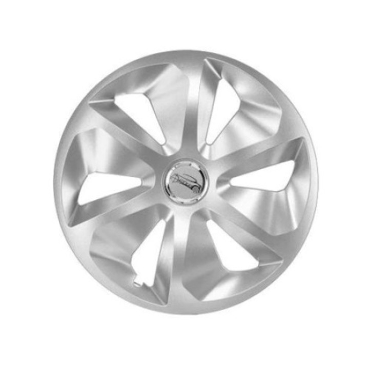 Set 4 capace roti 15 Inch Mercur cu inel cromat,din material stabil si rezistent la deteriorare cu decupaj pentru supapa anvelopei,culoare gri, instalare usoara