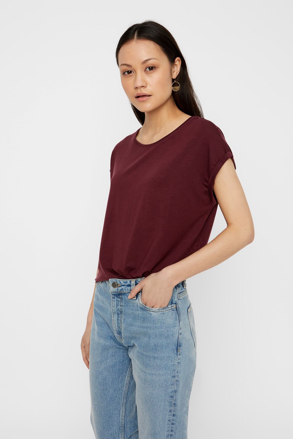 Vero Moda, Tricou cu maneci cazute Aware, Violet pruna