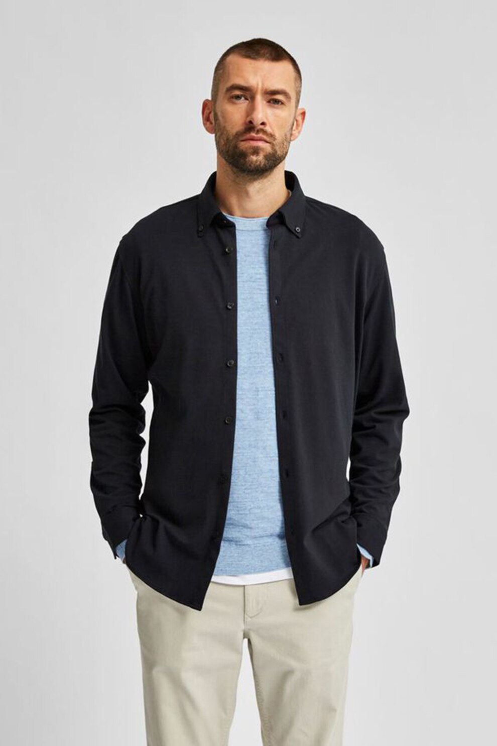 Selected Homme, Camasa slim fit din amestec de bumbac organic, Negru
