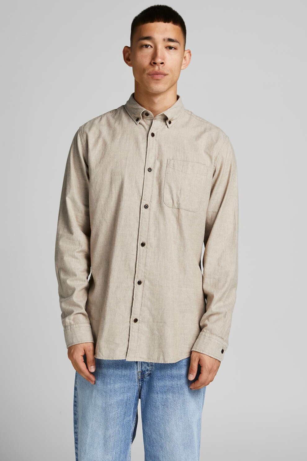 Jack&Jones, Camasa slim fit cu buzunar pe piept, Bej