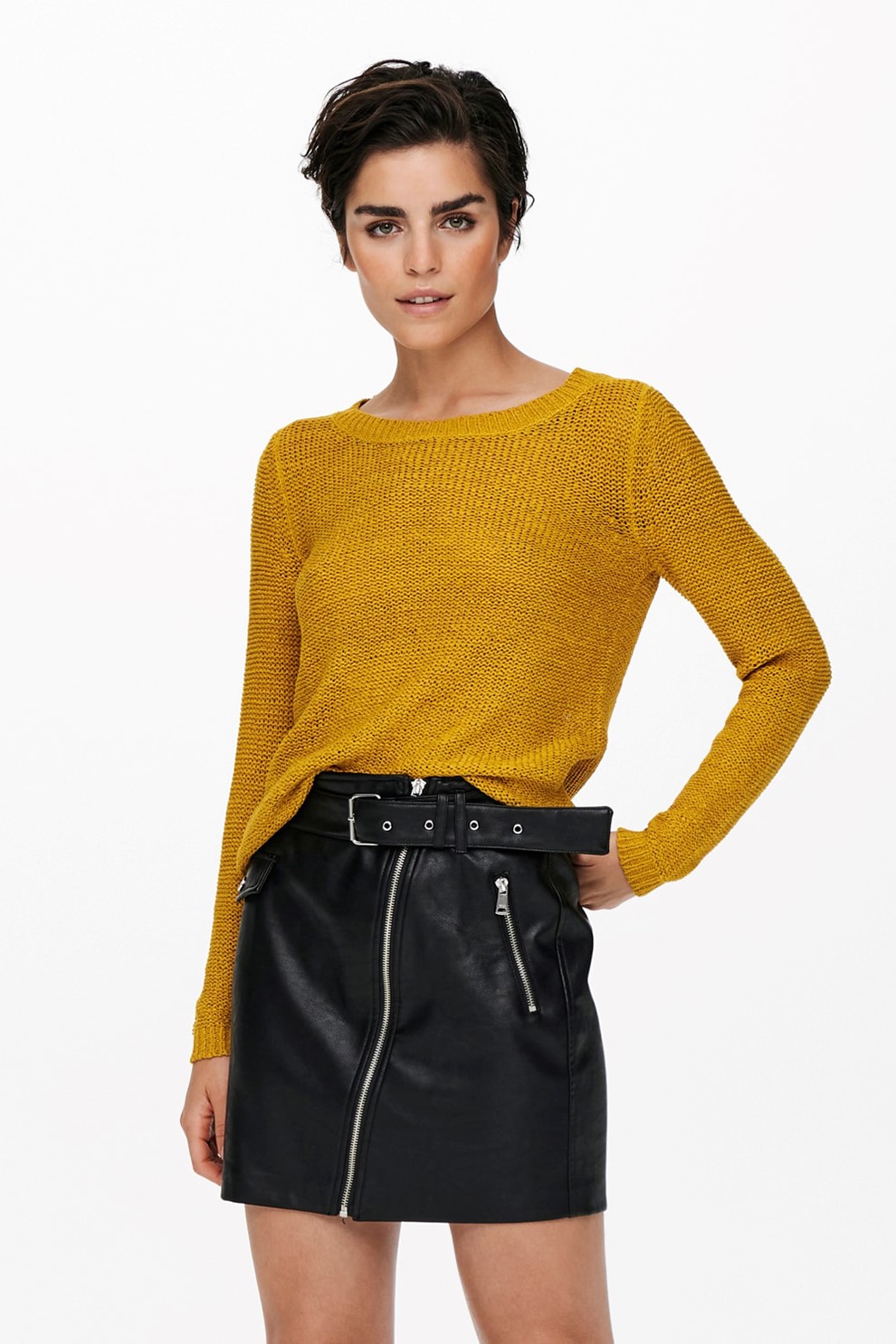 Only, Pulover cu terminatie rotunda Geena, Ocru, L