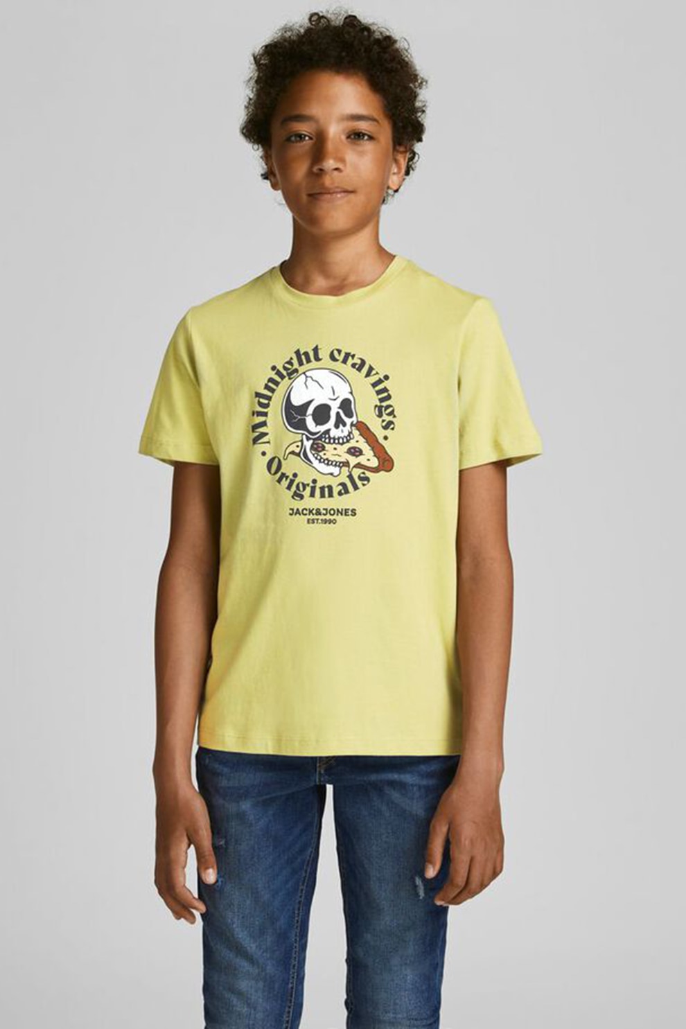 Jack&Jones, Tricou cu imprimeu si decolteu la baza gatului, galben pal, 152 CM