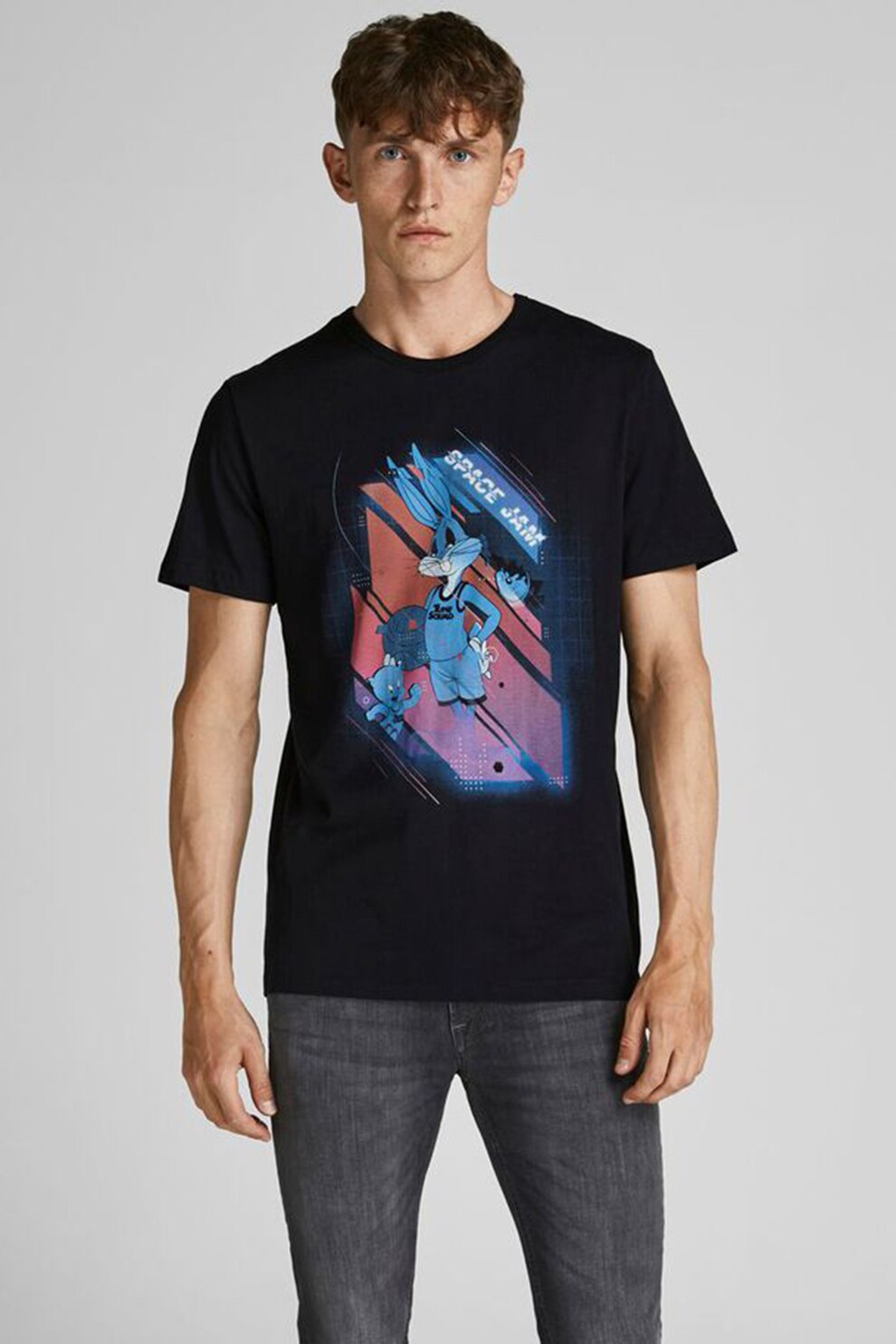 Jack&Jones, Tricou regular fit cu imprimeu Space Jam, Negru