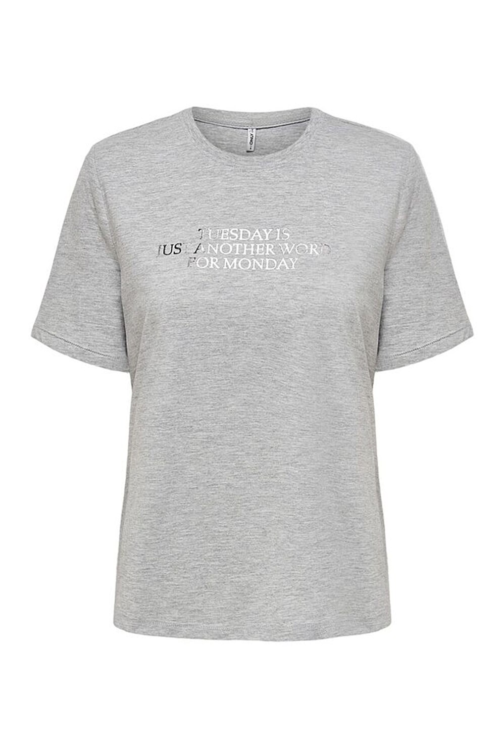 Only, Tricou de bumbac cu text, Gri melange