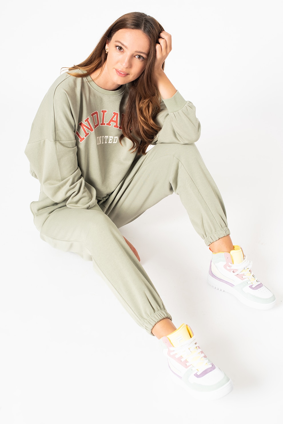 Only, Bluza sport crop cu imprimeu Lessa, Verde pal/Rosu/Alb