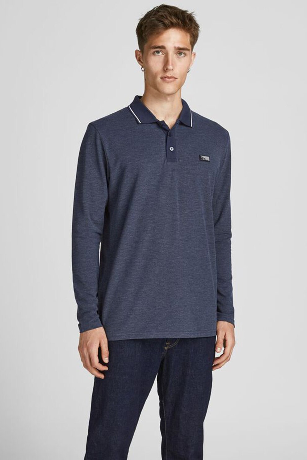 Jack&Jones, Bluza polo din amestec de bumbac, Albastru melange, S