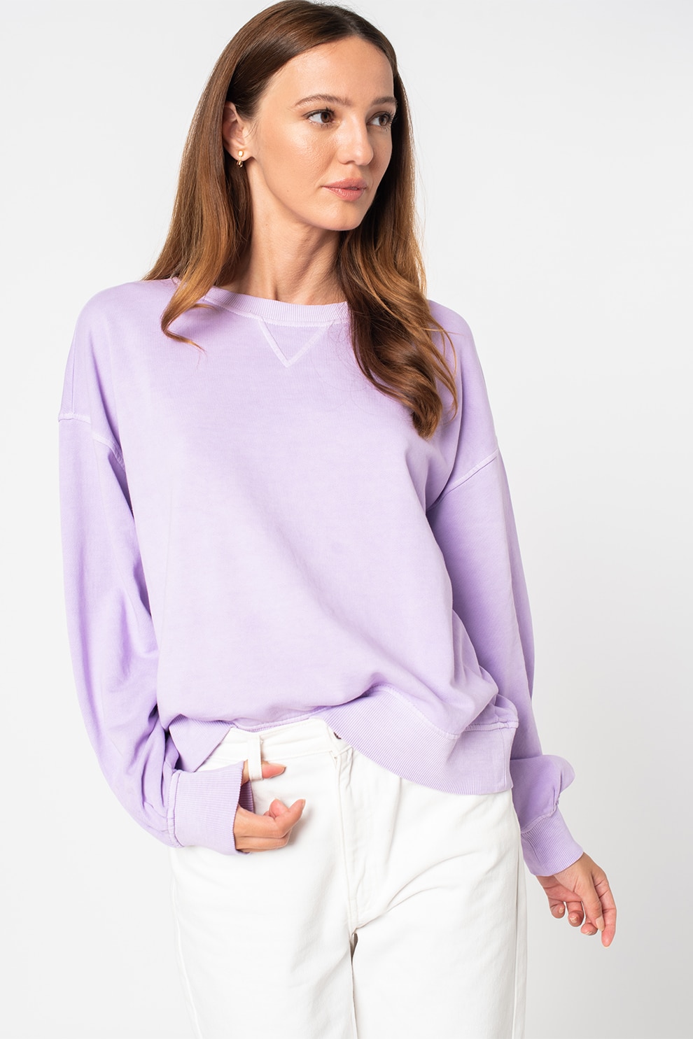 Vero Moda, Bluza sport de bumbac organic cu maneci cazute Caia, Lila