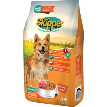 Hrana uscata pentru caini Skipper, Pasare si Vita, 3kg Hrana uscata pentru caini Skipper, Pasare si Vita, 3kg