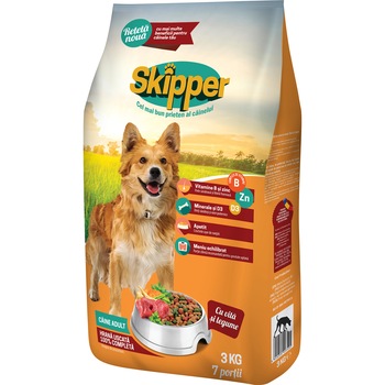Hrana uscata pentru caini Skipper, Vita si Legume, 3Kg Hrana uscata pentru caini Skipper, Vita si Legume, 3Kg