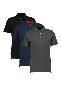 Jack&Jones, Set de tricouri polo de bumbac Paulos - 3 piese, bleumarin, negru, gri inchis