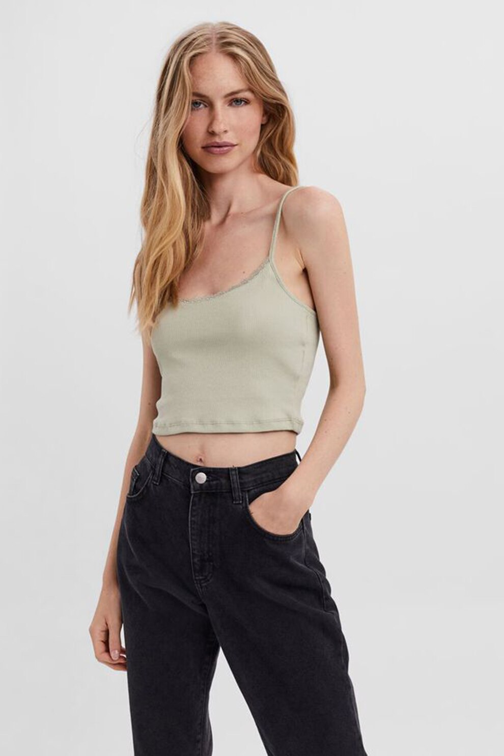 Vero Moda, Top cu aspect striat, Verde pal