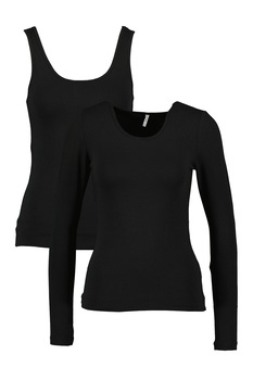 Only, Set de bluza si top cu decolteu in V, Negru, L Only, Set de bluza si top cu decolteu in V, Negru, L