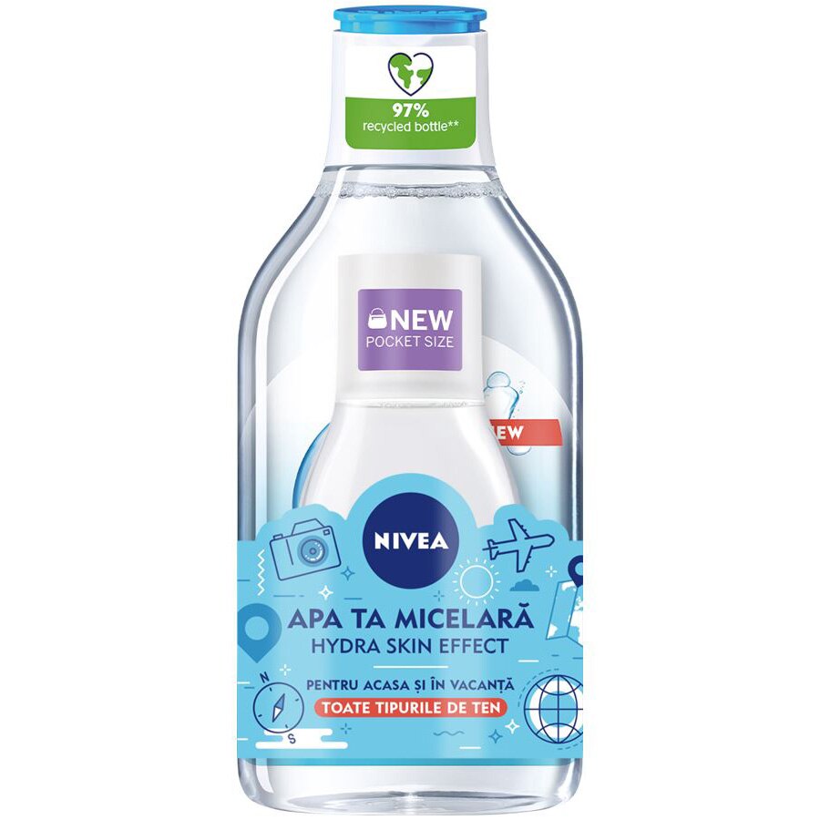 Pachet Nivea: Apa Micelara Hydra Skin Effect, 400 ml + Apa micelara ten sensibil, 100 ml