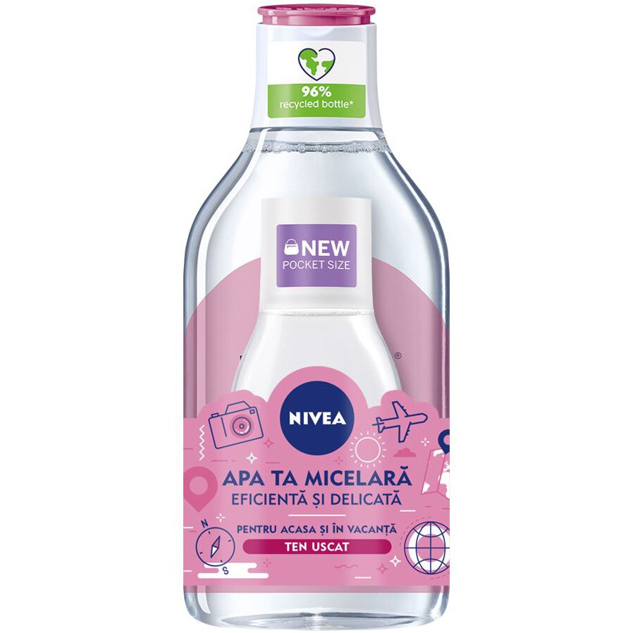 Pachet Nivea: Apa Micelara delicata pentru ten uscat, 400 ml + Apa micelara ten sensibil, 100 ml