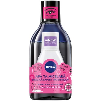 Pachet Nivea: Apa Micelara Bifazica Expert Waterproof, 400 ml + Apa micelara ten sensibil, 100 ml Pachet Nivea: Apa Micelara Bifazica Expert Waterproof, 400 ml + Apa micelara ten sensibil, 100 ml