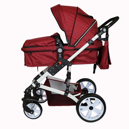 Carucior 2in1 Transformabil, Suspensii, , Landou reversibil si Sport, Cadru Alb Metalic, Pliabil, Maner reversibil, Rosu 63 x 114 x 107 - 0 cm