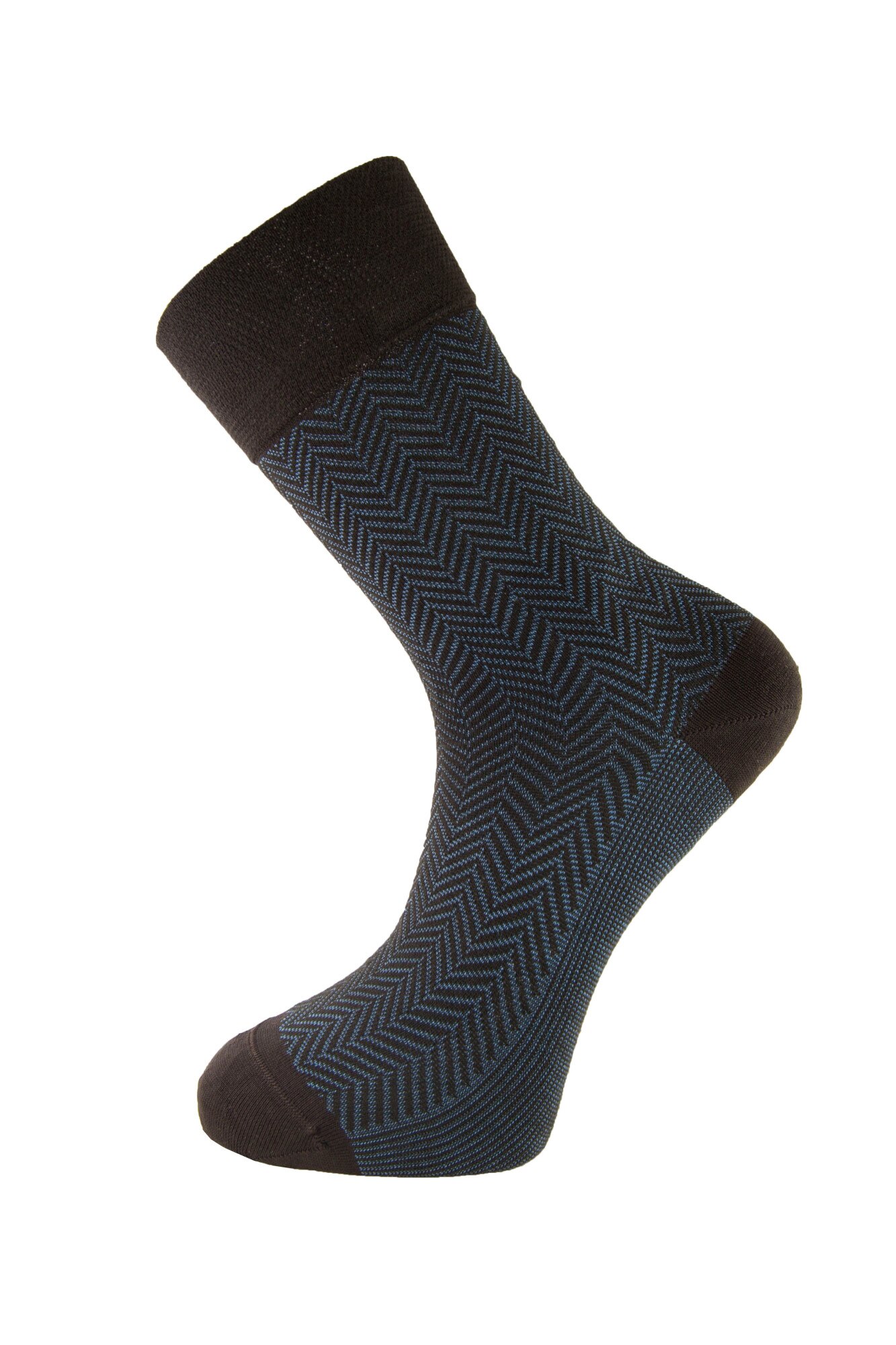 Sosete barbati din bumbac mercerizat si fibre de bambus Newton, Maro si albastru,M16, cu motive geometrice 41-44 EU