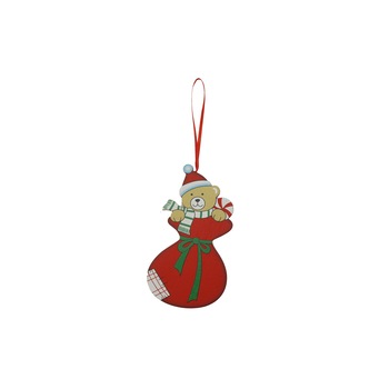 Ornament de brad ursulet, Flippy, rosu, lemn, 14 cm Ornament de brad ursulet, Flippy, rosu, lemn, 14 cm