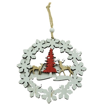 Ornament de brad cerbi cu brad, Flippy, multicolor, lemn, 12 cm Ornament de brad cerbi cu brad, Flippy, multicolor, lemn, 12 cm