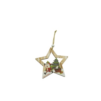 Ornament de brad stea cu Mos Craciun, Flippy, multicolor, lemn, 9.9 cm Ornament de brad stea cu Mos Craciun, Flippy, multicolor, lemn, 9.9 cm