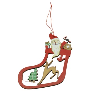 Ornament de brad Mos Craciun cu cerb, Flippy, multicolor, lemn, 10 cm Ornament de brad Mos Craciun cu cerb, Flippy, multicolor, lemn, 10 cm