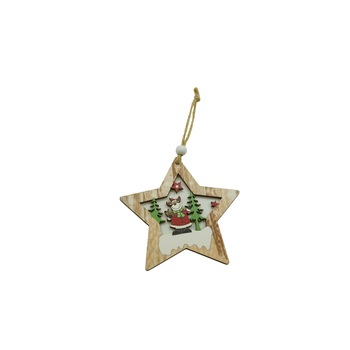 Ornament de brad stea cu ren, Flippy, multicolor, lemn, 9.9 cm Ornament de brad stea cu ren, Flippy, multicolor, lemn, 9.9 cm