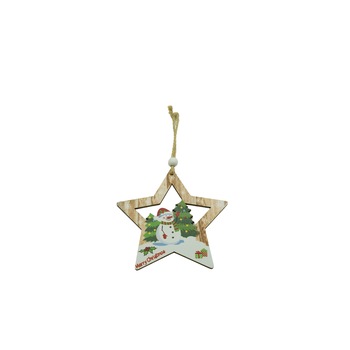 Ornament de brad stea cu om de zapada, Flippy, multicolor, lemn, 9.9 cm Ornament de brad stea cu om de zapada, Flippy, multicolor, lemn, 9.9 cm