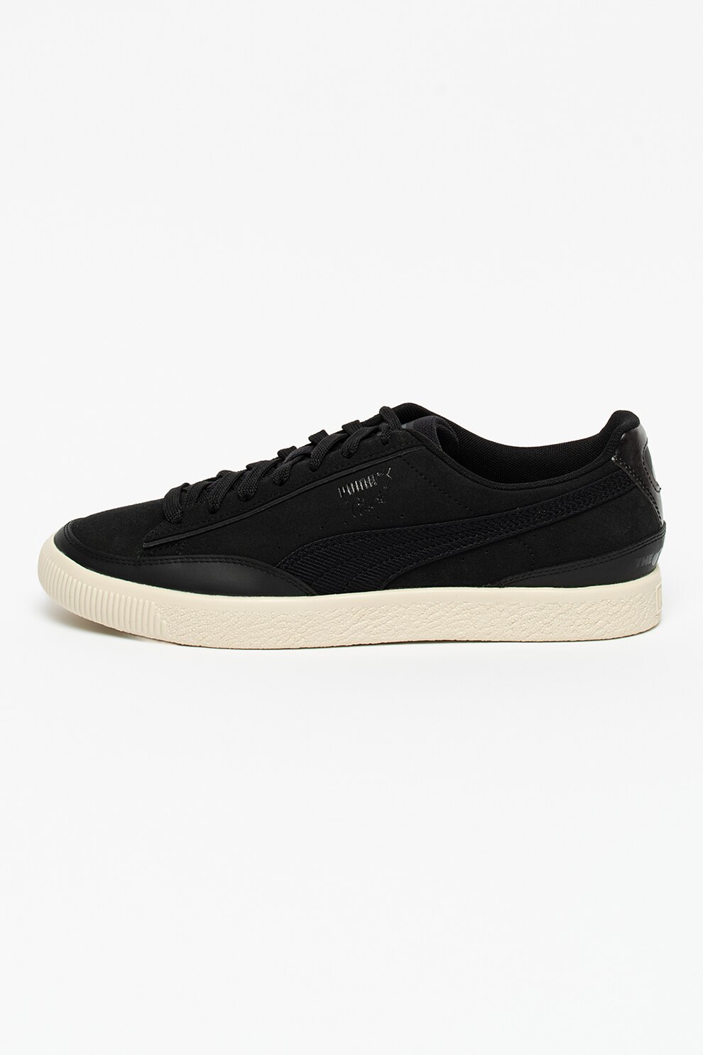 Puma, Pantofi sport din piele intoarsa cu insertii din material textil Clyde HF The Hundreds, Negru/Crem