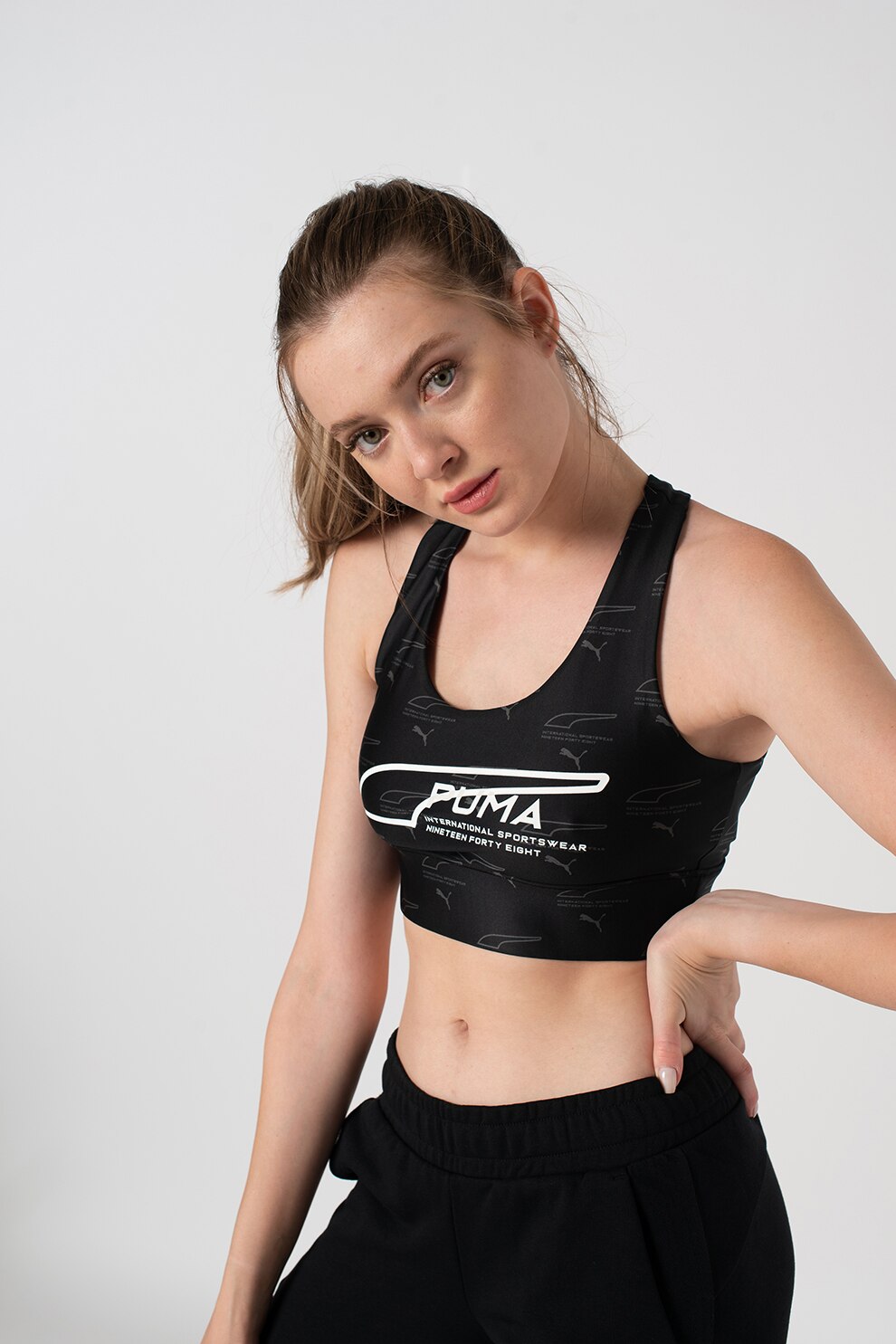 Puma, Sutien pentru fitness cu detaliu logo Evide, Negru
