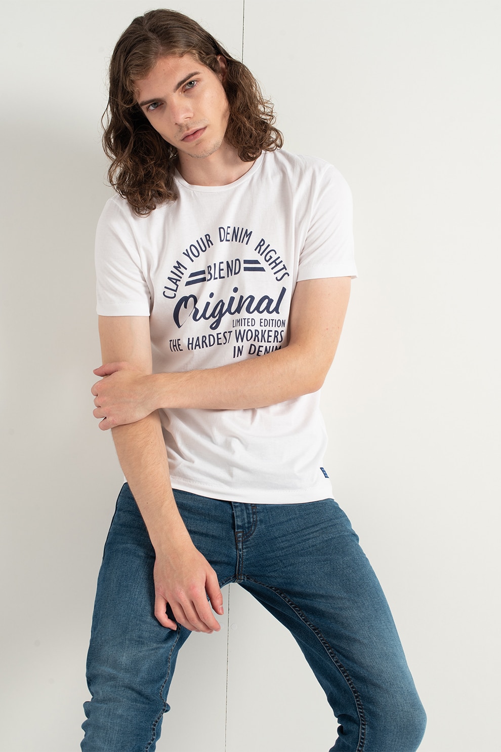 BLEND, Tricou slim fit cu imprimeu, Alb