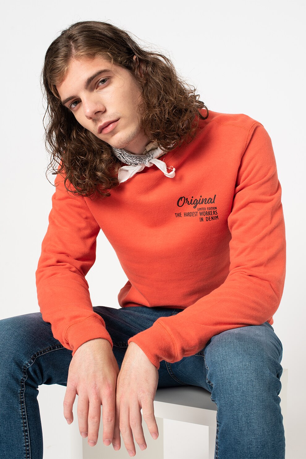 BLEND, Bluza sport din bumbac cu imprimeu pe piept, Corai