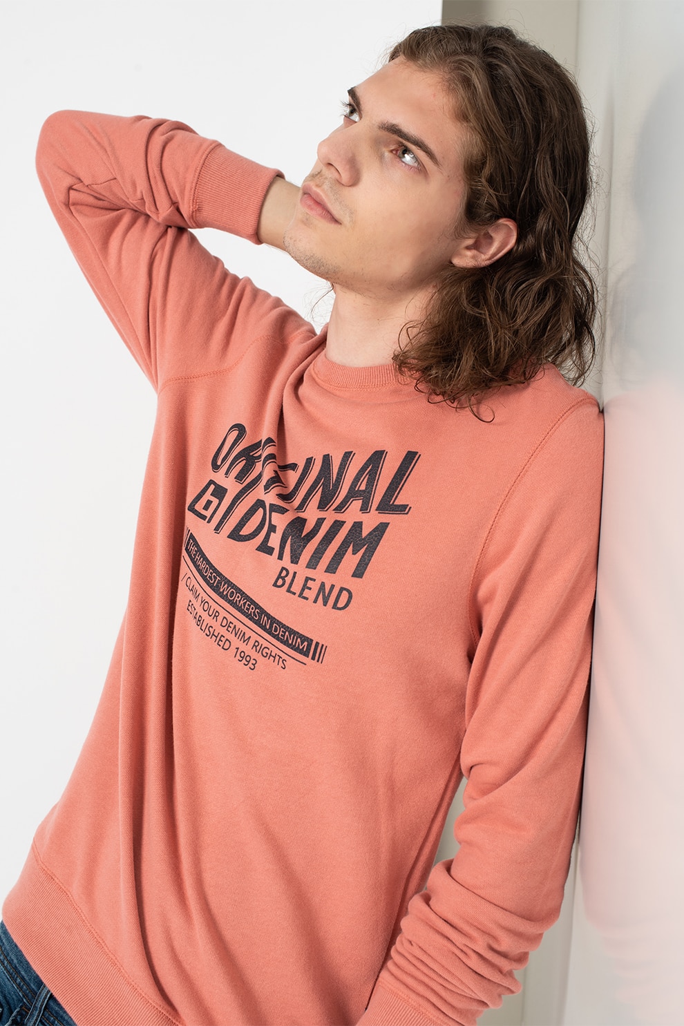 BLEND, Bluza sport din bumbac cu imprimeu, Rosu stins, L