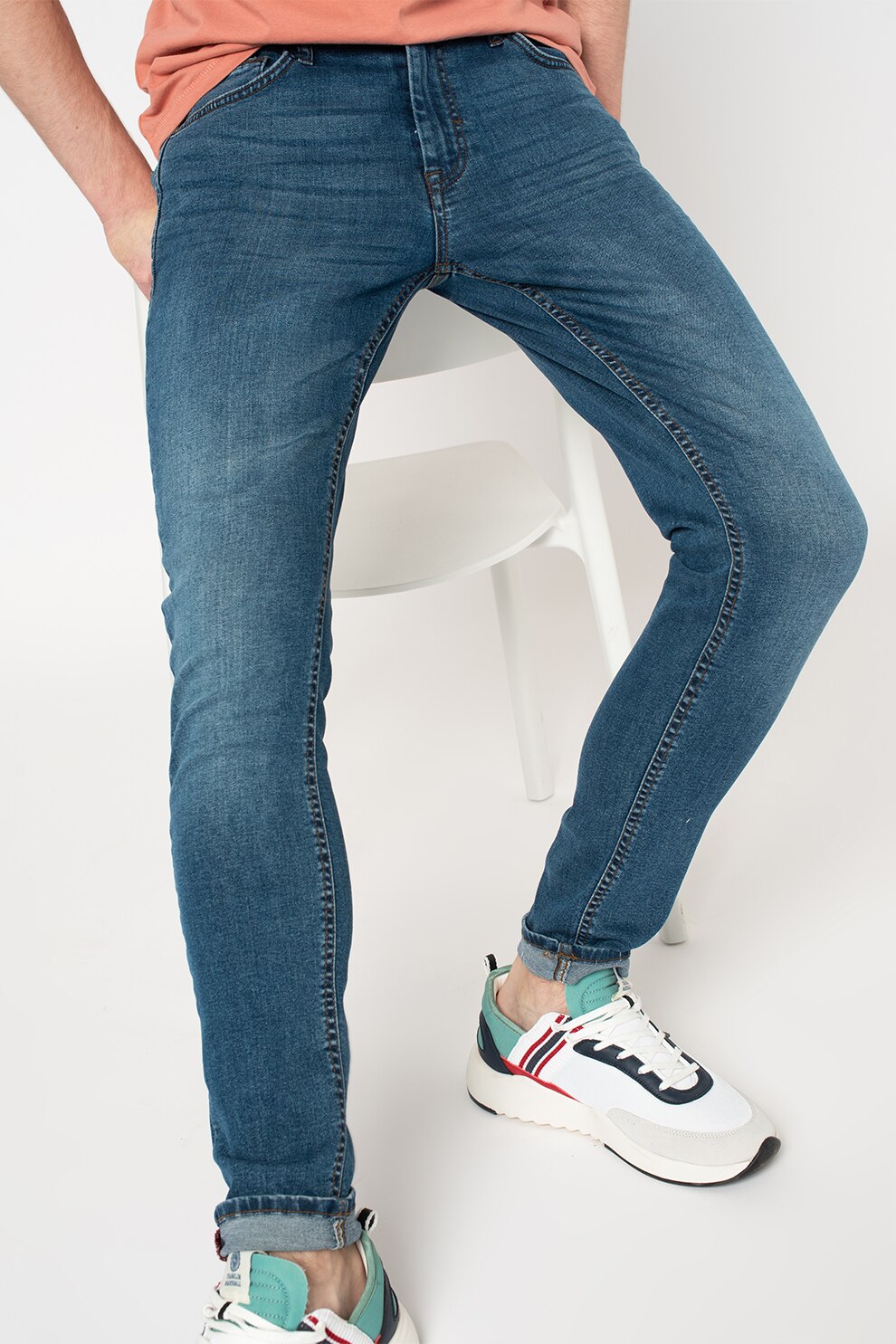 BLEND, Blugi skinny cu aspect decolorat Echo, Albastru inchis