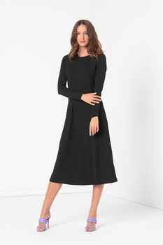 ICHI, Rochie midi cu croiala in A si maneci lungi, Negru, M ICHI, Rochie midi cu croiala in A si maneci lungi, Negru, M
