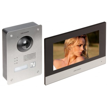 Kit videointerfon, IP, Hikvision, pentru o familie, rezolutie camera 2mp, PoE, montaj aparent, DS-KIS703-P Kit videointerfon, IP, Hikvision, pentru o familie, rezolutie camera 2mp, PoE, montaj aparent, DS-KIS703-P
