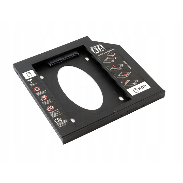 HDD/SSD адаптер, 2,5 инча - 9,5 мм, SATA I/II/III, черен