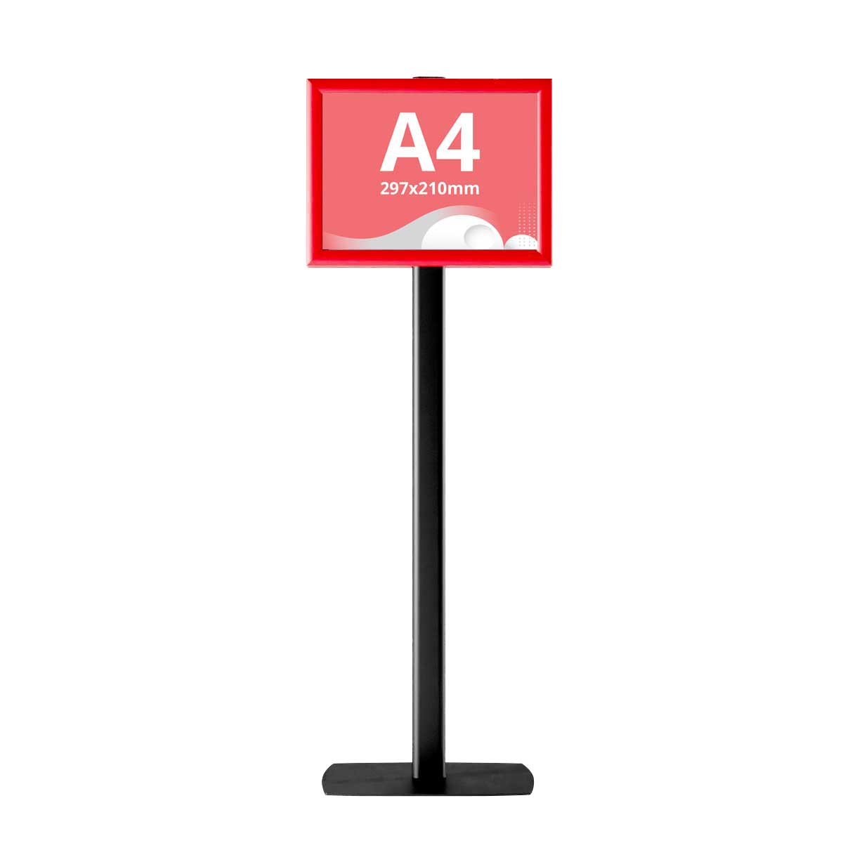 Panou Informativ cu dubla fata expunere, prevazut cu 2 rame click, format A4 Landscape -210 x 297 mm (print) Rosu