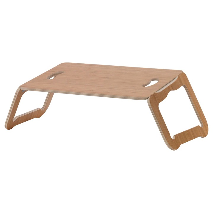 Преносима стойка тип маса със сгъваеми крака за поддържане на лаптоп, бамбуков фурнир, 42x30 см