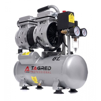 Compresor de aer profesional fara ulei 6L 8bari 550W 150 l/min 60dB TA302 TAGRED Compresor de aer profesional fara ulei 6L 8bari 550W 150 l/min 60dB TA302 TAGRED