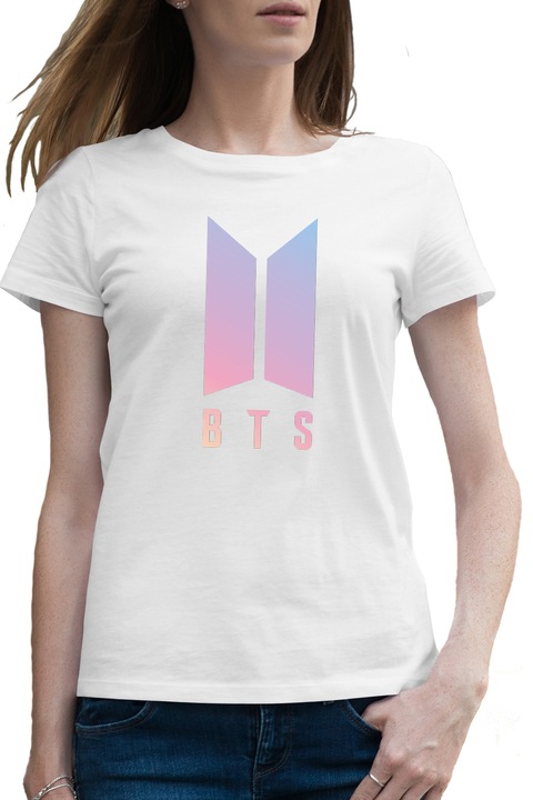 Tricou femei BTS Logo K-Pop, alb, marime 2XL