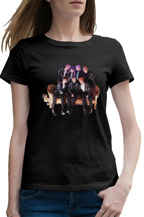 Tricou femei BTS Bangtan Boys Crew Formatie, negru, marime 2XL