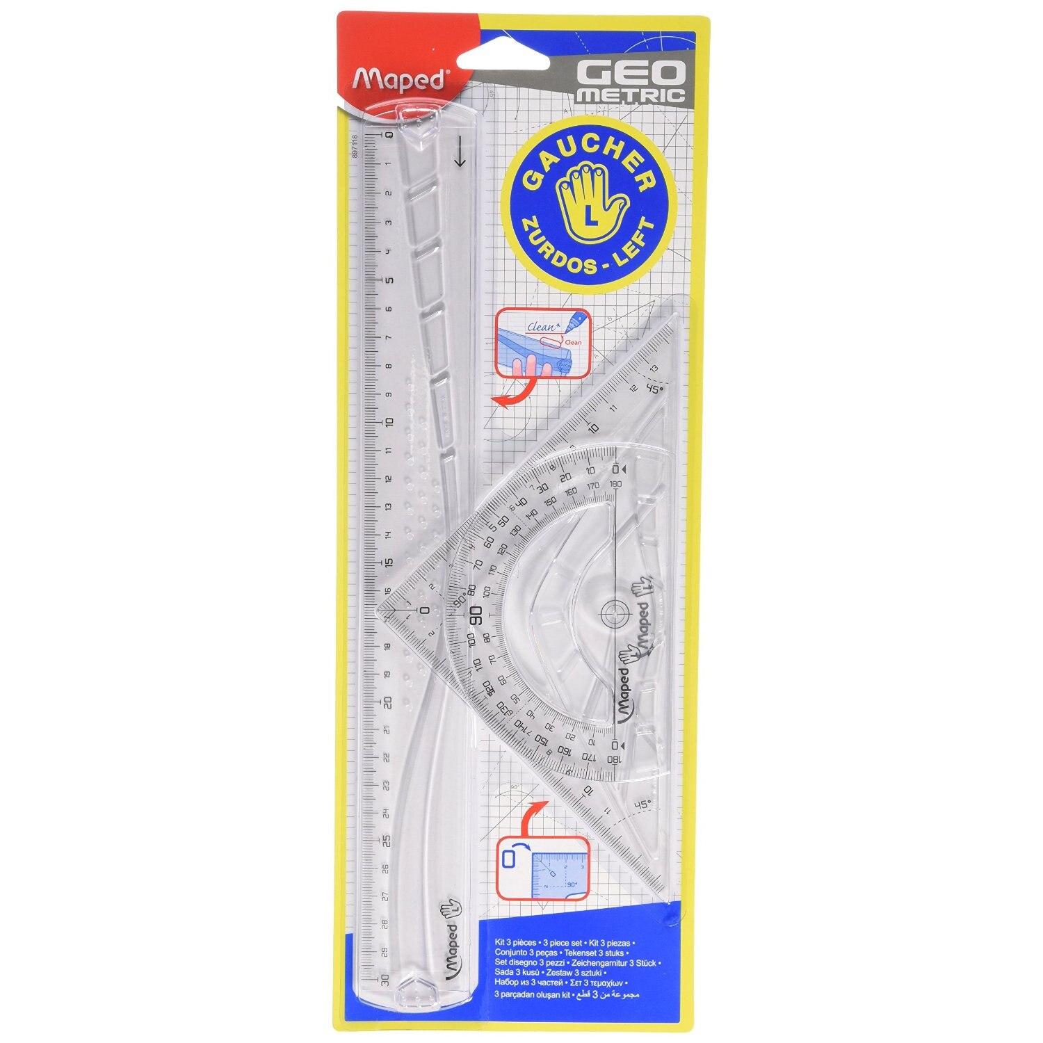 Set geometrie Maped Geometric 3 piese, 30 cm, pentru stangaci