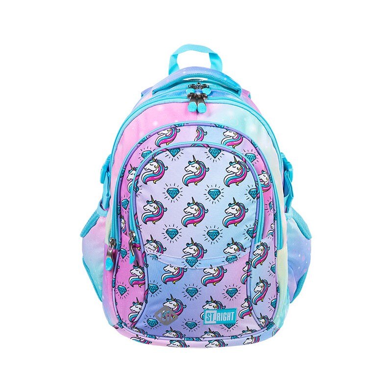 Ghiozdan clasele V-VIII, 4 compartimente, Majewski, Gama St. Right, Colectia Pastel Unicorns, BP-01