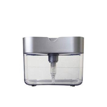 Set Dozator 2 in 1 pentru detergent lichid de vase cu burete de bucatarie, plastic, argintiu/transparent, 14 x 10.5 cm Set Dozator 2 in 1 pentru detergent lichid de vase cu burete de bucatarie, plastic, argintiu/transparent, 14 x 10.5 cm
