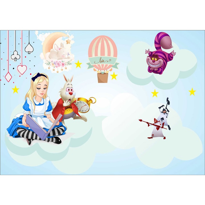 Fototapet copii Alice Tara Minunilor, autoadeziv, multicolor, 200 x 300 cm