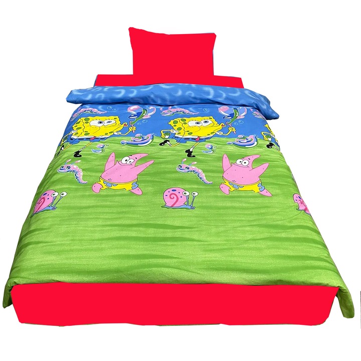 Husa pilota verde/albastra 180/210cm, "Sponge Bob" din bumbac 100% by Liz Line - HP180143