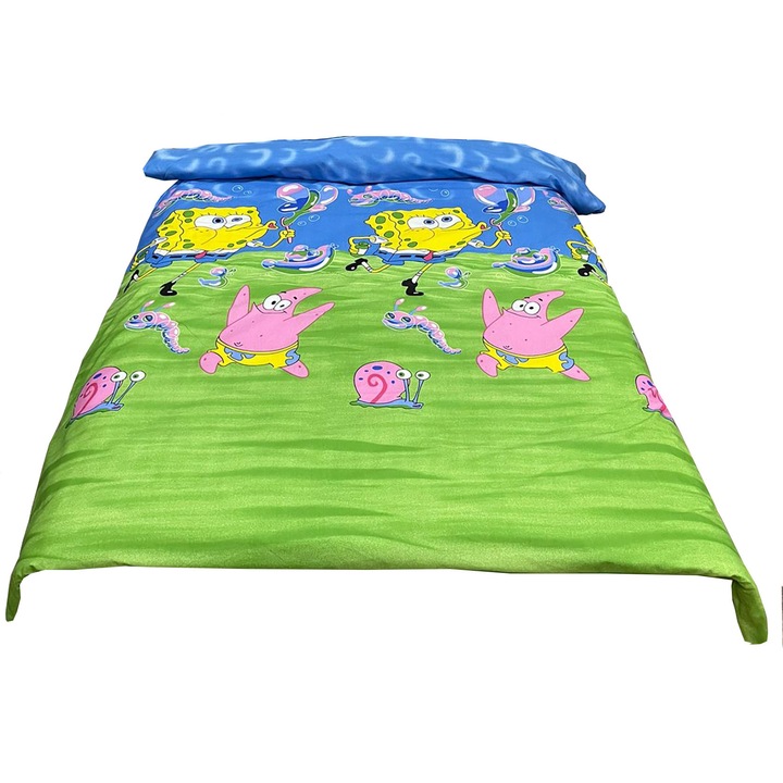 Husa pilota verde/albastra 180/210cm, "Sponge Bob" din bumbac 100% by Liz Line - HP180143